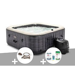 Kit spa gonflable Intex PureSpa Ardoise carré Bulles 4 places + Kit d'entretien + Kit de traitement brome