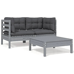 Maison Chic Salon de jardin 3 pcs + coussins - Mobilier/Meubles de jardin - Table et chaises d'extérieur Gris Bois de pin massif -MN25130