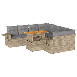 vidaXL Salon de jardin avec coussins 9 pcs beige résine tressée