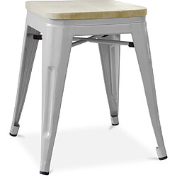 ICONIK INTERIOR Tabouret de bar design industriel - Bois et acier - 45cm - Nouvelle édition - Stylix Gris clair