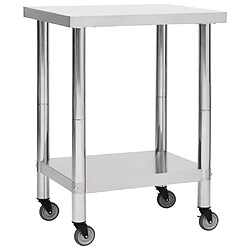 Helloshop26 Table de travail de cuisine avec roues 80 x 30 x 85 cm acier inoxydable 02_0001915