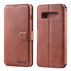 Wewoo Housse Étui Coque Pour Galaxy S10e AZNS Texture du mollet Etui en cuir avec rabat horizontal magnétique PU support et fentes cartes et cadre photo Marron