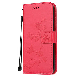 Etui en PU empreinte fleur de papillon avec sangle rouge pour votre Samsung Galaxy A21s