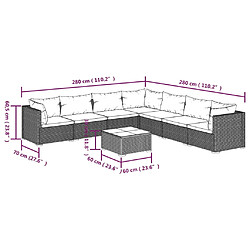 vidaXL Salon de jardin 8 pcs avec coussins Résine tressée Marron pas cher