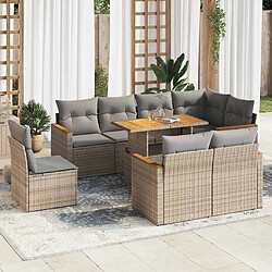 vidaXL Salon de jardin avec coussins 9 pcs beige résine tressée acacia