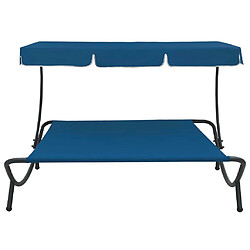 Helloshop26 Lit de repos transat chaise longue d'extérieur 200 cm avec auvent bleu 02_0012004