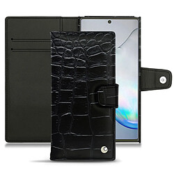 Housse cuir Samsung Galaxy Note10 - Rabat portefeuille - Crocodile nero ( Noir / Black) - NOREVE