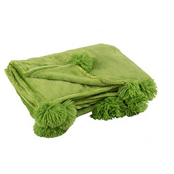 Dansmamaison Plaid Pompon Polyester Vert Gazon