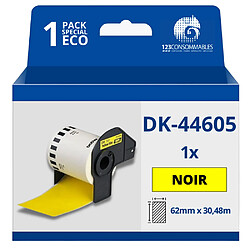 123Consommables Étiquettes amovibles compatibles Brother DK44605 - Largeur 62 mm x 30,48 mètres - Texte noir sur fond jaune