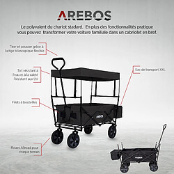 Avis AREBOS Chariot de jardin pliable, Chariot de transport à main, Avec barre de poussée, Pliable, Noir