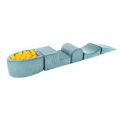 MeowBaby Aire de Jeux en Mousse avec Piscine a Balles, 4 éléments, 100 Balles, Aesthetic, Côtelé, Turquoise : Jaune