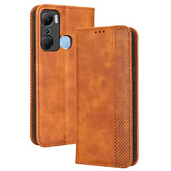 Etui en PU texture rétro, auto-absorbé magnétique avec support pour votre Infinix Hot 12 Pro 4G X668C - marron