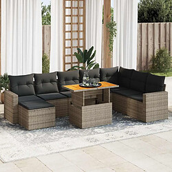 vidaXL Salon de jardin 9 pcs avec coussins gris résine tressée