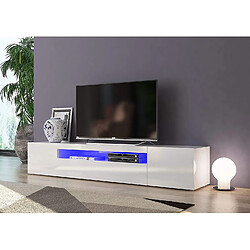 Alter Meuble TV de salon, Made in Italy, Meuble TV avec 3 portes et étagères, cm 200x40h37, couleur blanc brillant, avec lumière LED bleue