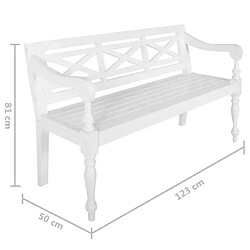 vidaXL Banc Batavia 123 cm Bois d'acajou massif Blanc pas cher