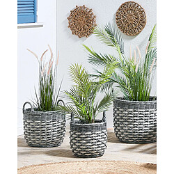 Beliani Lot de 3 pots de fleurs GEFIRA Polyrotin Gris