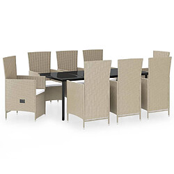 vidaXL Ensemble à manger de jardin avec coussins 9 pcs Beige