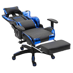 Decoshop26 Fauteuil de bureau chaise gamer sur roulettes avec repose-pieds accoudoirs en PVC noir / bleu 10_0002766 pas cher