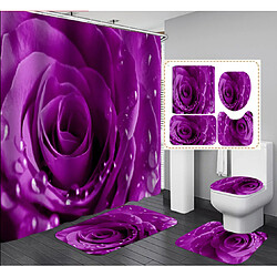 Universal Set de 4 rideaux de salle de bains rose, fleurs naturelles, rideaux de douche en polyester imperméable, coussin de toilette, set de couvertures de douche antidérapante |(Violet)