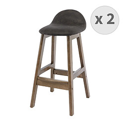 Moloo JUDE - Tabouret de bar vintage marron foncé et bois teinté noyer(x2)