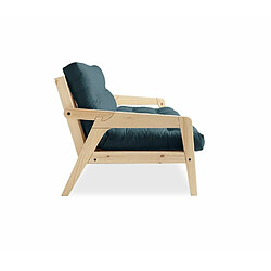 Avis Inside 75 Canapé convertible futon GRAB pin naturel coloris bleu pétrole couchage 130 cm.