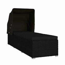 Avis Maison Chic Chaise longue avec auvent et coussin | Bain de soleil Relax | Transat Résine tressée Noir -GKD42322