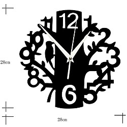 Universal Arbre non tic-tac et oiseau miroir acrylique autocollant idéal horloge murale pour la décoration de la maison noir