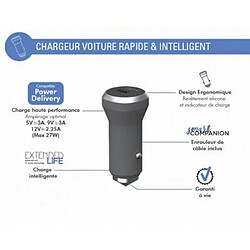 BIGBEN Chargeur voiture USB C PD 27W Power Delivery Garanti à vie Gris Force Power