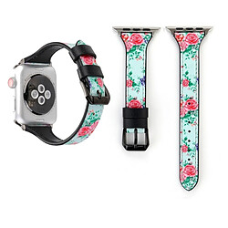 Wewoo Lettre T Forme Simple Floral Bracelet de montre en cuir véritable avec boucle en acier inoxydable pour Apple Watch séries 3 et 2 et 1 42mm (Vert)