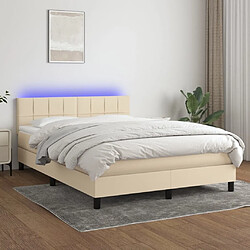 Sommier à lattes LED,Cadre à lattes de lit avec matelas pour Adulte Crème 140x190 cm Tissu -MN46930