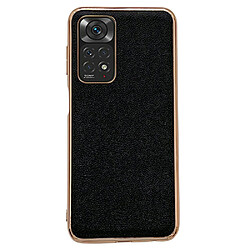 Coque en TPU + cuir véritable électroplaqué pour votre Xiaomi Redmi Note 11 4G (Qualcomm)/Note 11S 4G - noir