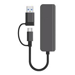 Hub USB Urban Factory 4 ports USB 3.0 Gris anthracite + Adaptateur USB A femelle USB C mâle