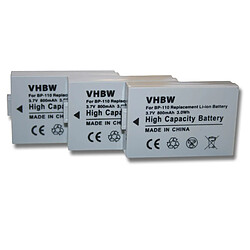 vhbw 3x batterie compatible avec Canon Legria HF R205, HF R206, HF R26 appareil numérique camescope (800mAh, 3,7V, Li-Ion) avec puce d'information