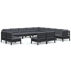 Maison Chic Salon de jardin 13 pcs + coussins - Mobilier/Meubles de jardin - Table et chaises d'extérieur Noir Bois de pin massif -MN16891