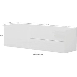 Alter Meuble TV de salon, Made in Italy, Meuble TV avec 1 porte et 2 tiroirs, 110x40h35 cm, couleur blanc brillant