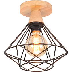 Stoex Plafonnier 22CM Vintage Luminaire E27 Rétro Lustre Suspension En Bois Et Fer Design Cage Noir Pour Entrée Couloir Chambre Cuisine