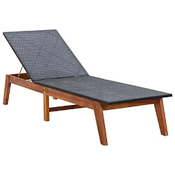 Avis Helloshop26 Transat chaise longue bain de soleil lit de jardin terrasse meuble d'extérieur et coussin résine tressée et bois d'acacia massif 02_0012771