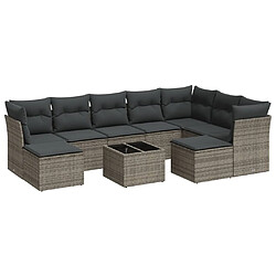 Maison Chic Salon de jardin avec coussins 10 pcs | Ensemble de Table et chaises | Mobilier d'Extérieur gris résine tressée -GKD93031