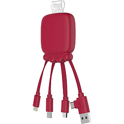 SANAG Câble Multi Connecteurs Usb - Hub Usb 4 En 1- Chargeur Universel Et Batterie Externe 3000 Mah En Plastique Recyclé - Octopus Gamma - Rouge