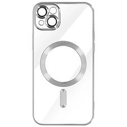 Avizar Coque MagSafe pour iPhone 13 Silicone Protection Caméra Contour Chromé Argent