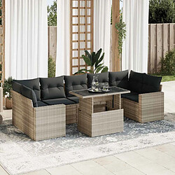 vidaXL Salon de jardin 8 pcs avec coussins gris clair résine tressée