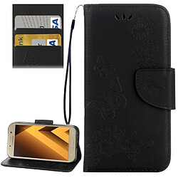 Wewoo Housse Étui noir pour Samsung Galaxy A7 2017 / A720 papillons gaufrage en cuir flip horizontal avec support & Slots de cartes Portefeuille & Longe