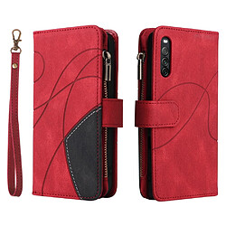 Etui en PU épissage bicolore avec support, porte-cartes et pochette zippée rouge pour votre Sony Xperia 10 III 5G/Xperia 10 III Lite