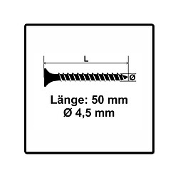 Fischer Power-Fast II FPF II Vis à bois aggloméré 4,5x50 mm, 200 pcs., tête fraisée, empreinte Torx, filetage total, zingué et passivé bleu ( 670264 )