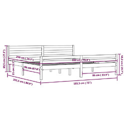 vidaXL Cadre de lit Gris Bois massif 180x200 cm Super King pas cher