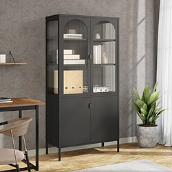 Maison Chic Commode Buffet - Meuble de rangement haut noir 90x40x180 cm verre et acier -GKD61569