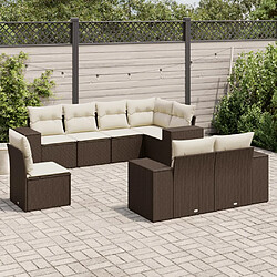 vidaXL Salon de jardin 8 pcs avec coussins marron résine tressée