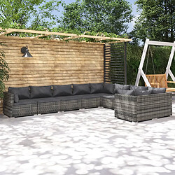 vidaXL Salon de jardin 9 pcs avec coussins Résine tressée Gris