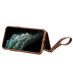 Wewoo Coque Pour iPhone 11 Pro Boucle Zipper Housse de protection antichoc avec support et fentes cartes et portefeuille et lanière et cadre photo café pas cher