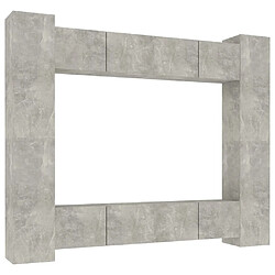 Maison Chic Ensemble de meubles TV 8 pcs | Banc TV Moderne pour salon | Meuble de Rangement - Gris béton Bois d'ingénierie -MN85235